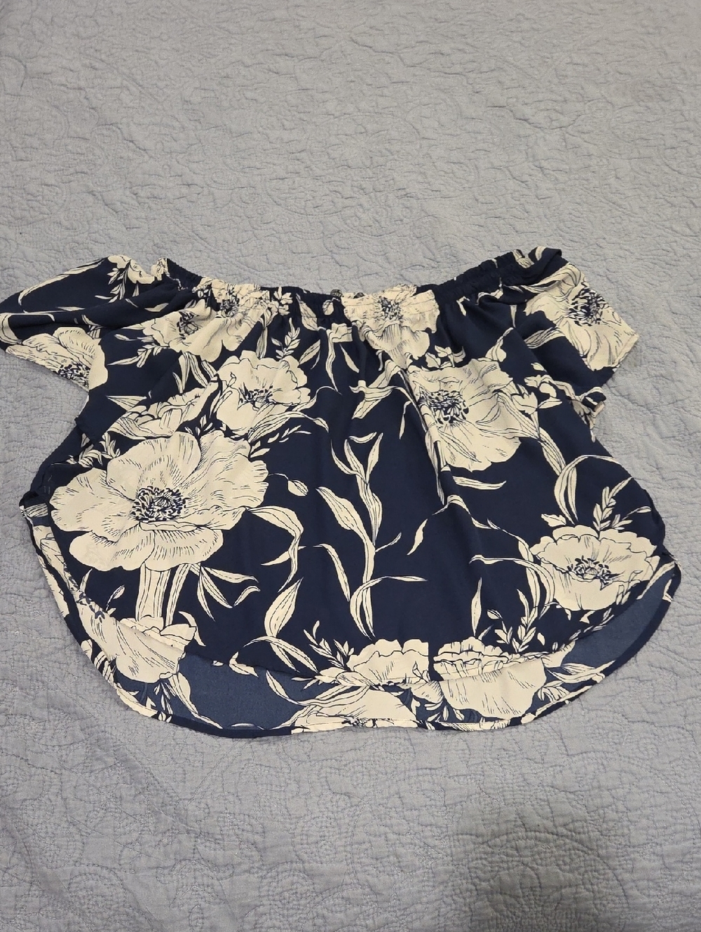 Paper Heart Navy Floral Off-Shoulder High-low Blouse Size L!